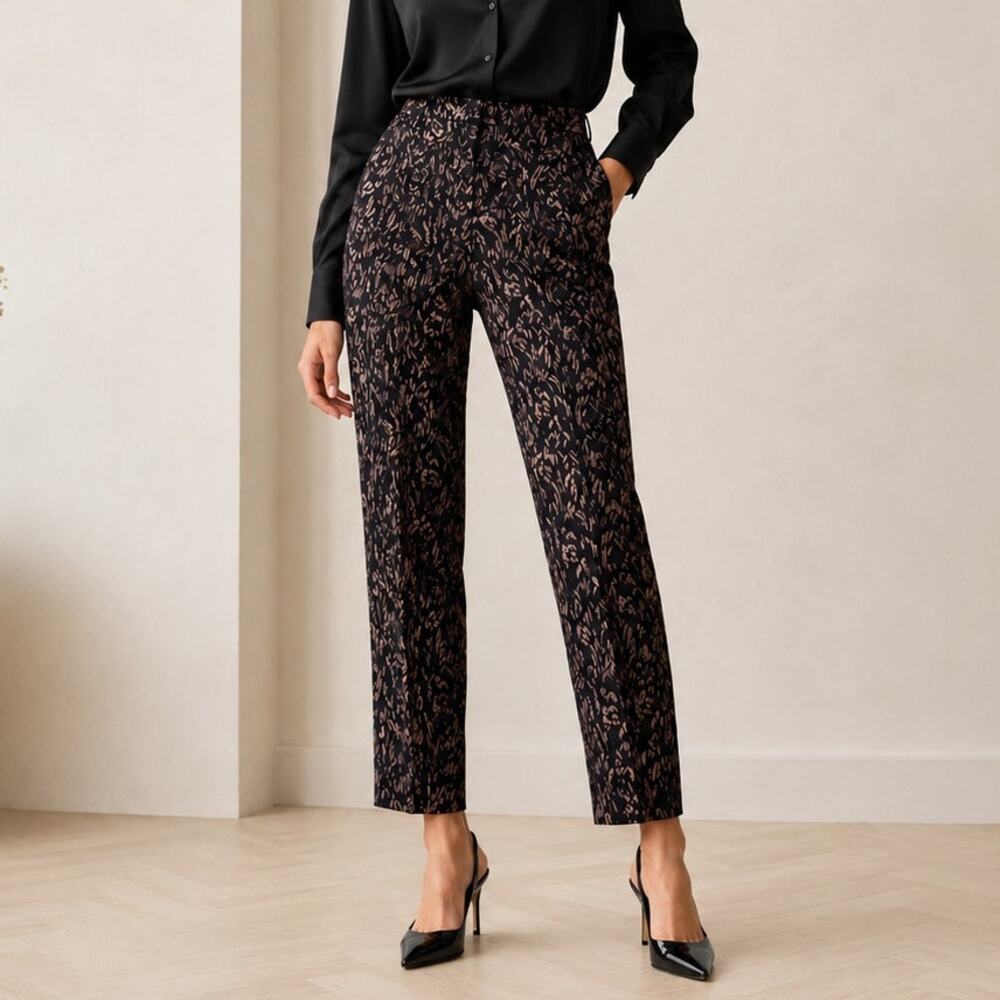 Tanya Taylor Kian Black Bronze Metallic Brocade Pants 2 Cocktail Party Glam